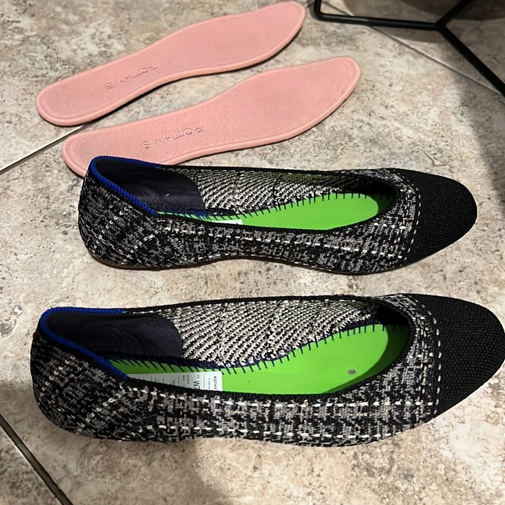 Rothy's Black & Cream Knit Ballet Flats